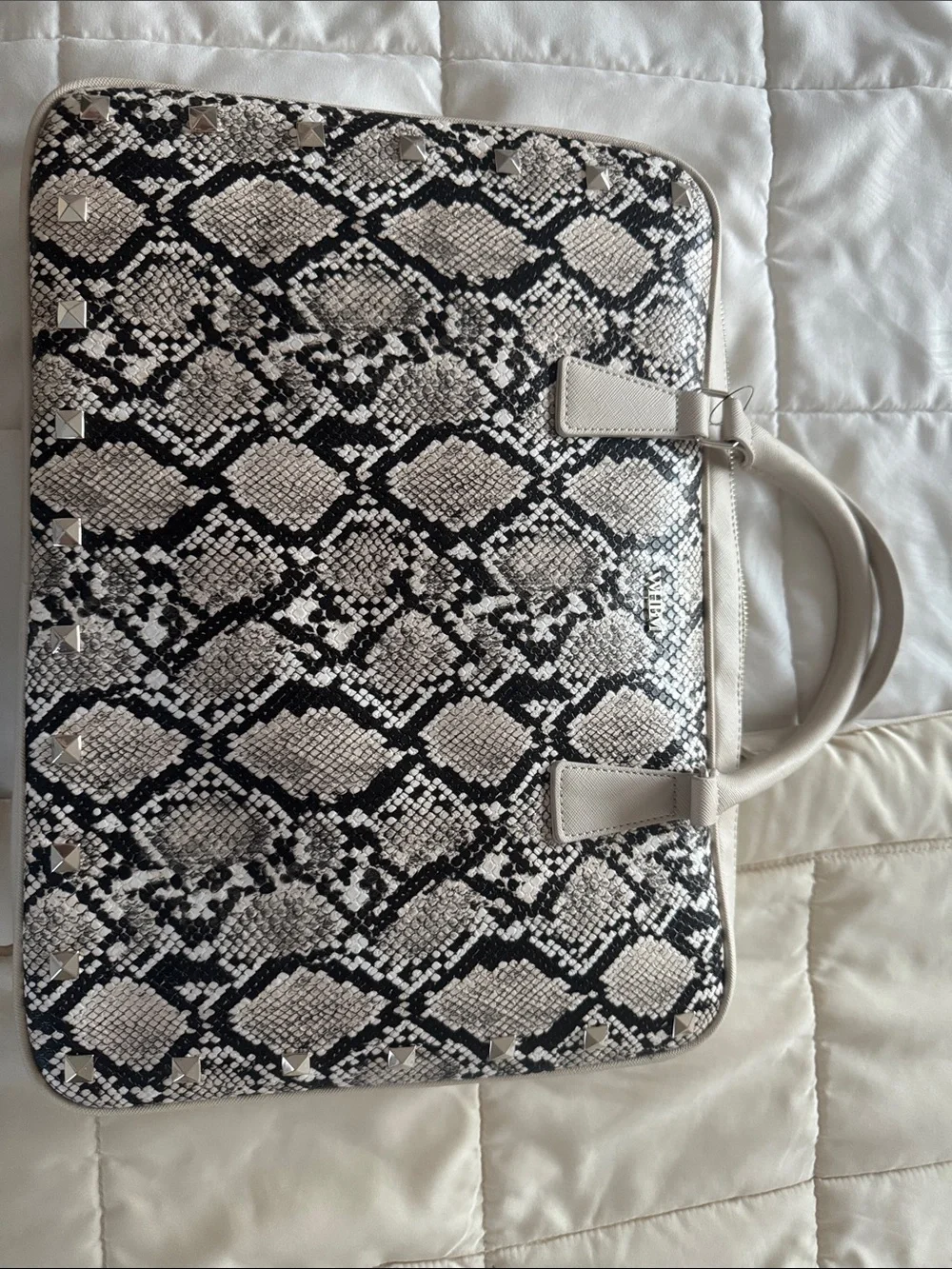 White House Black Market Black and Cream Python-Print Laptop Bag